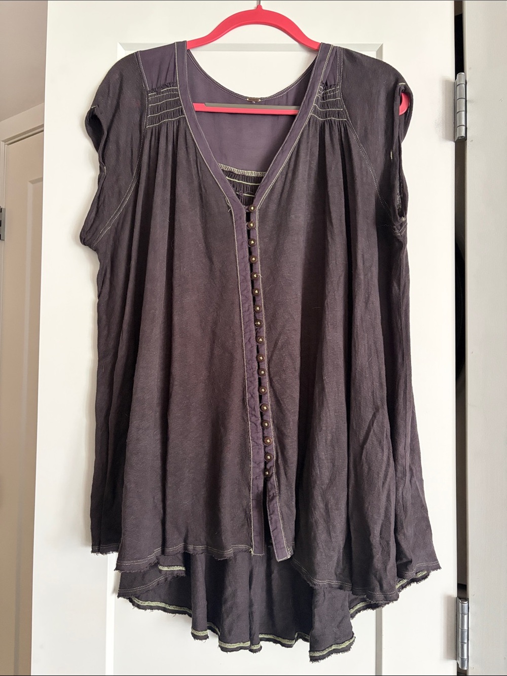 Free People Dark purple/Charcoal Button-Front Tunic L/XL loose fitting flowy